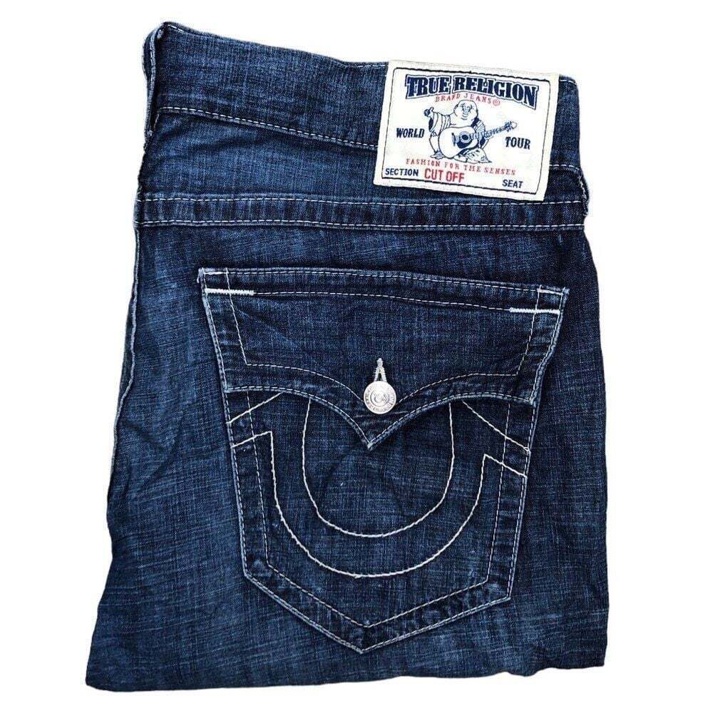 Vintage True Religion Jeans Shorts Size 38 CUT OFF FLAP T Blue